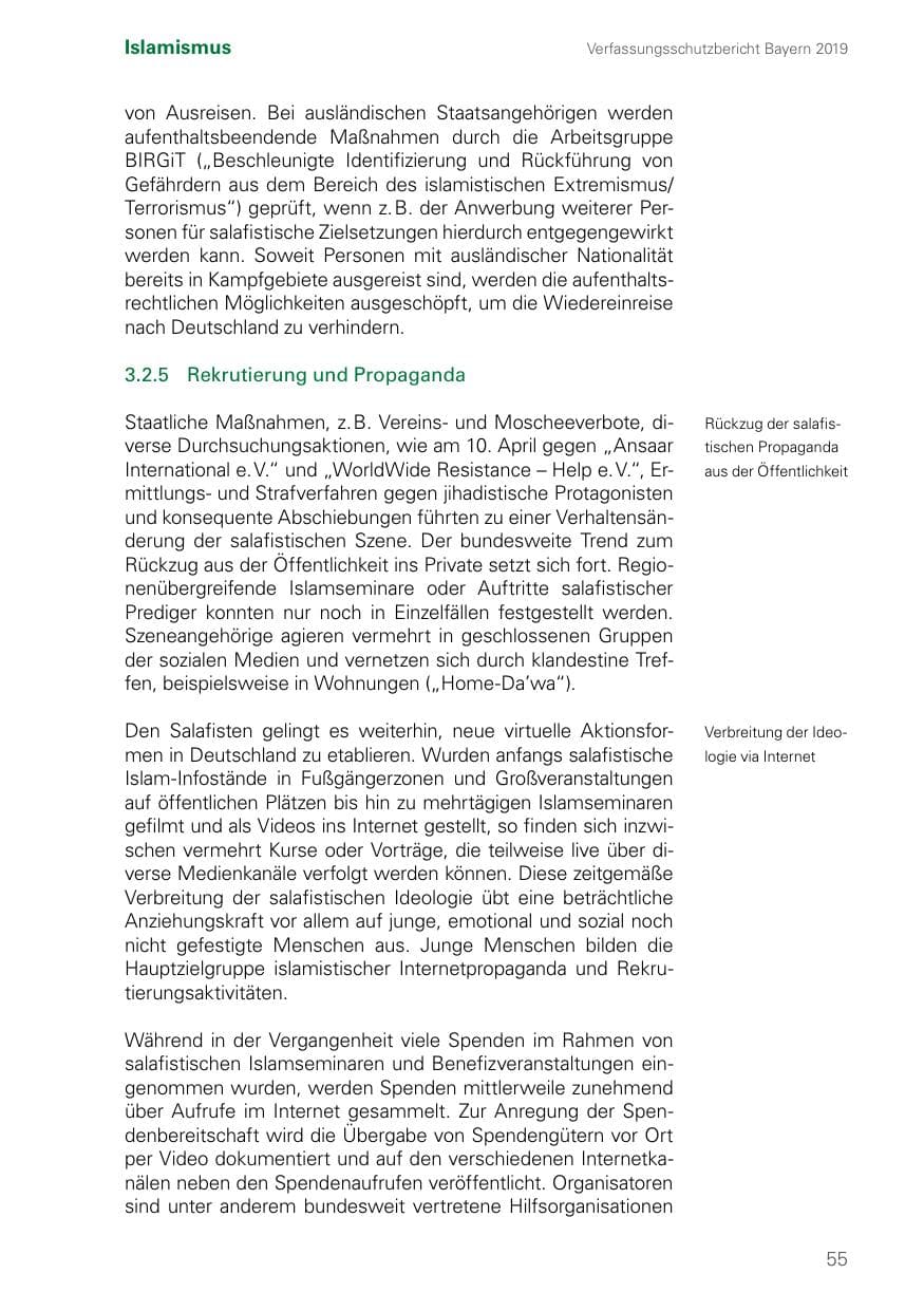 Seite 55 des Verfassungsschutzbericht 2019 Bayern