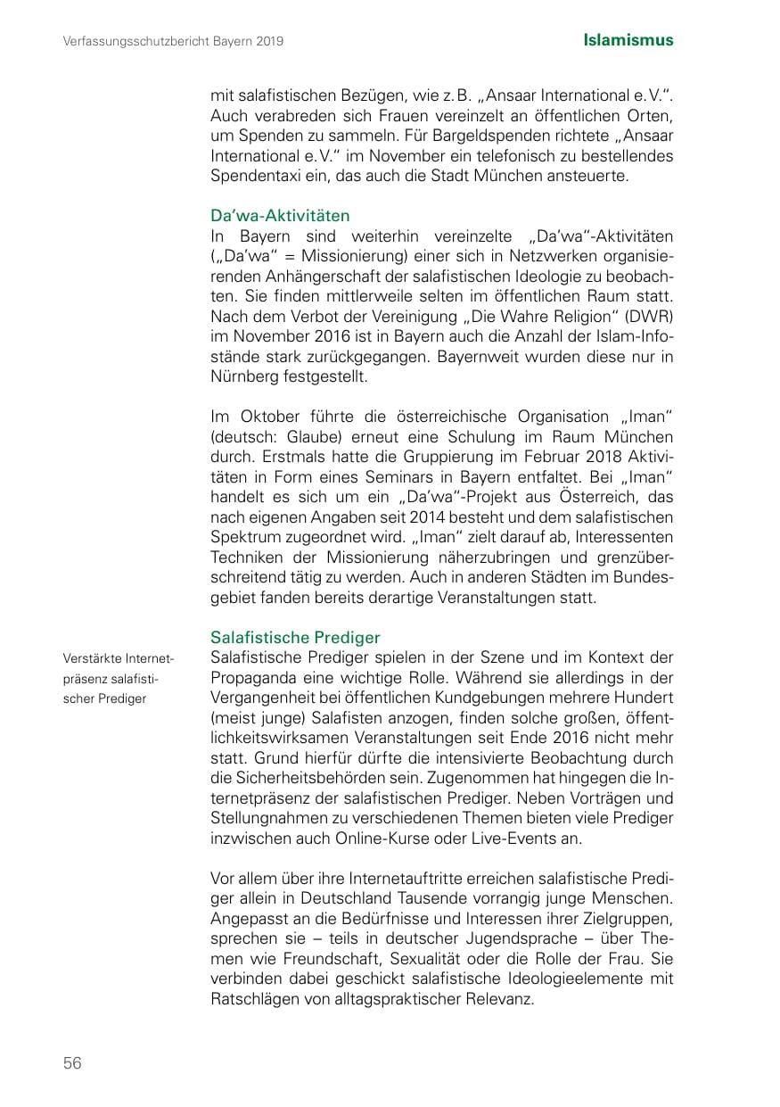 Seite 56 des Verfassungsschutzbericht 2019 Bayern