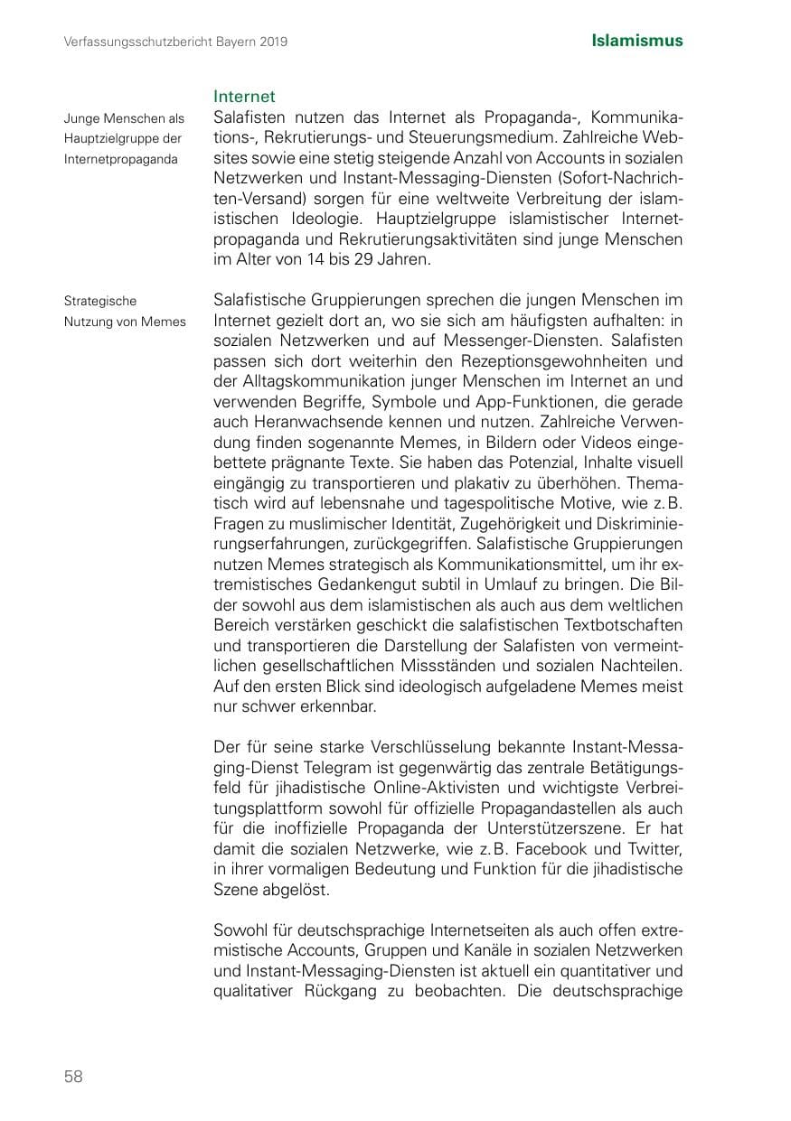 Seite 58 des Verfassungsschutzbericht 2019 Bayern