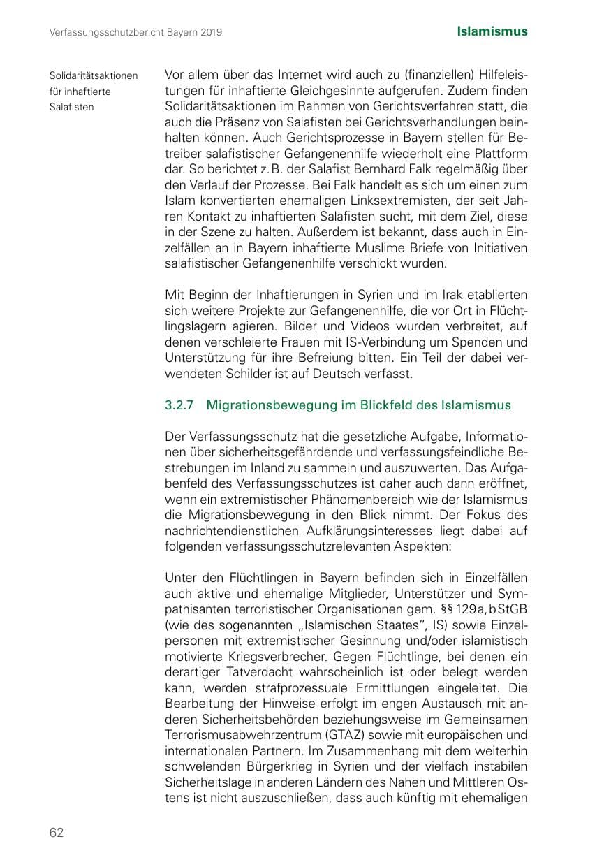 Seite 62 des Verfassungsschutzbericht 2019 Bayern