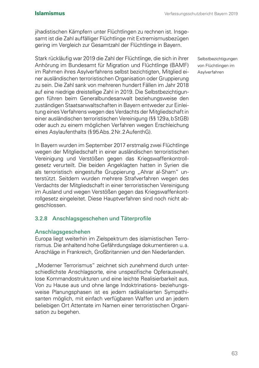 Seite 63 des Verfassungsschutzbericht 2019 Bayern