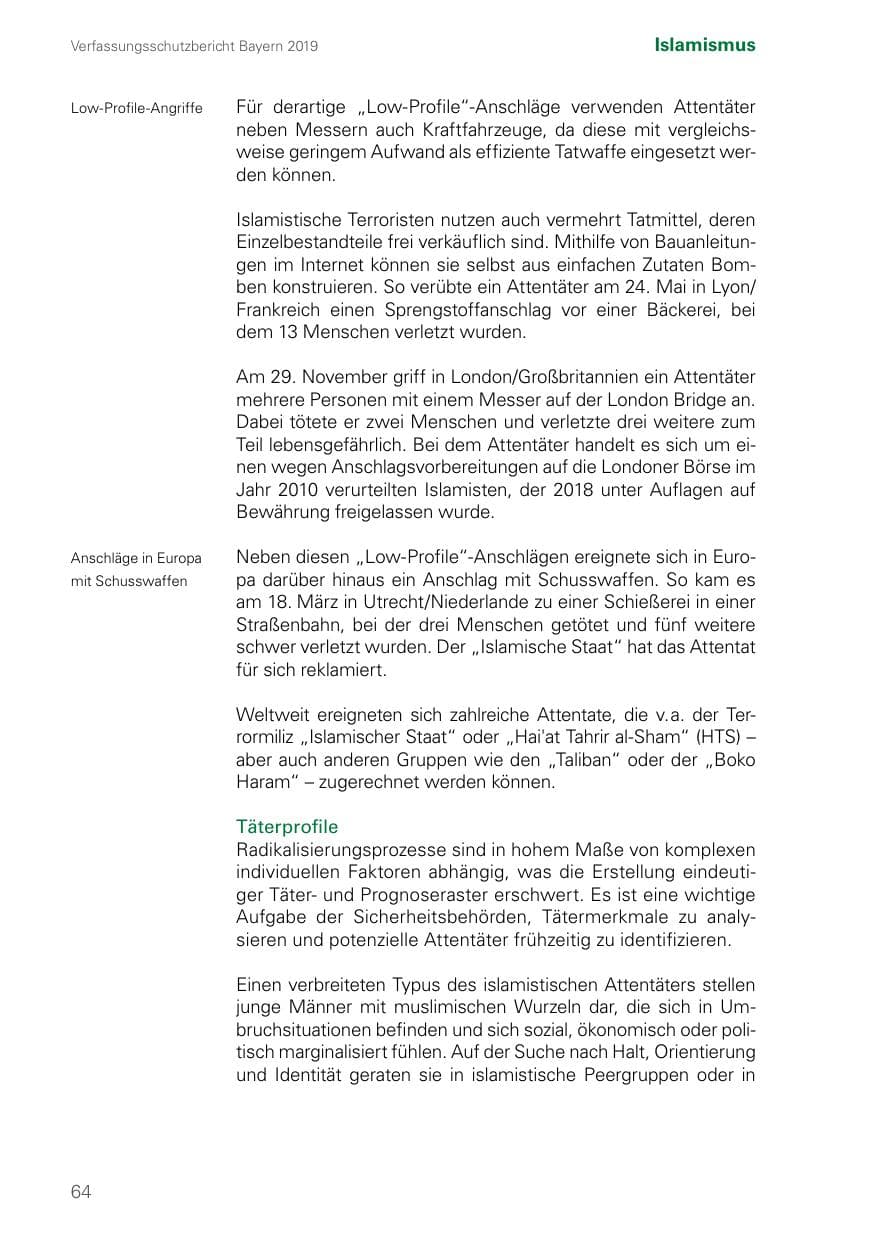 Seite 64 des Verfassungsschutzbericht 2019 Bayern