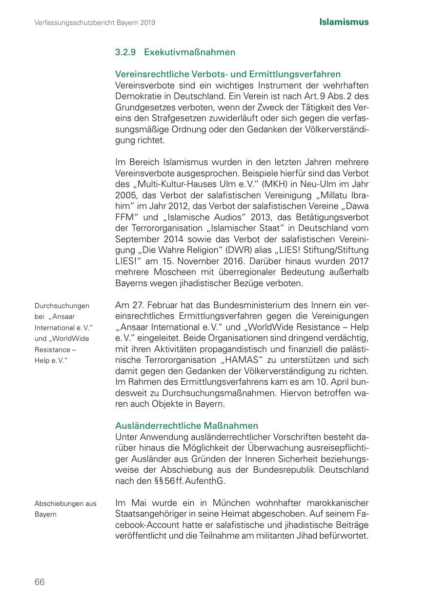 Seite 66 des Verfassungsschutzbericht 2019 Bayern