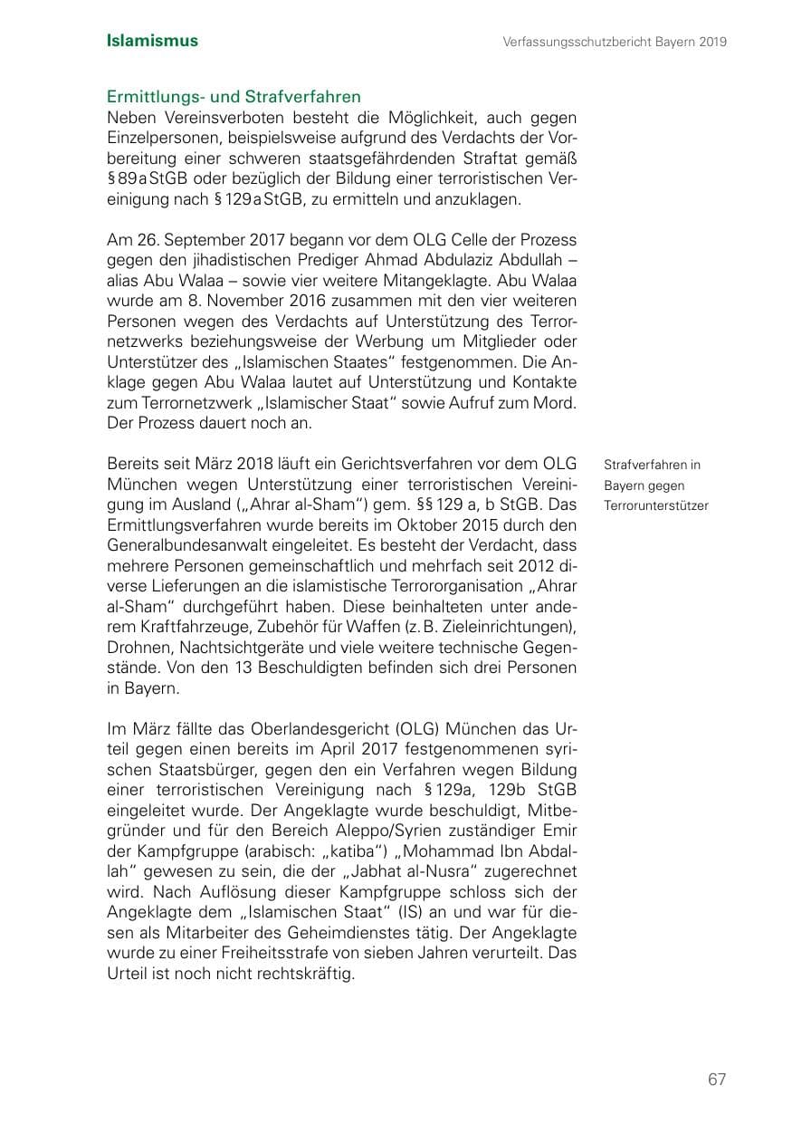 Seite 67 des Verfassungsschutzbericht 2019 Bayern