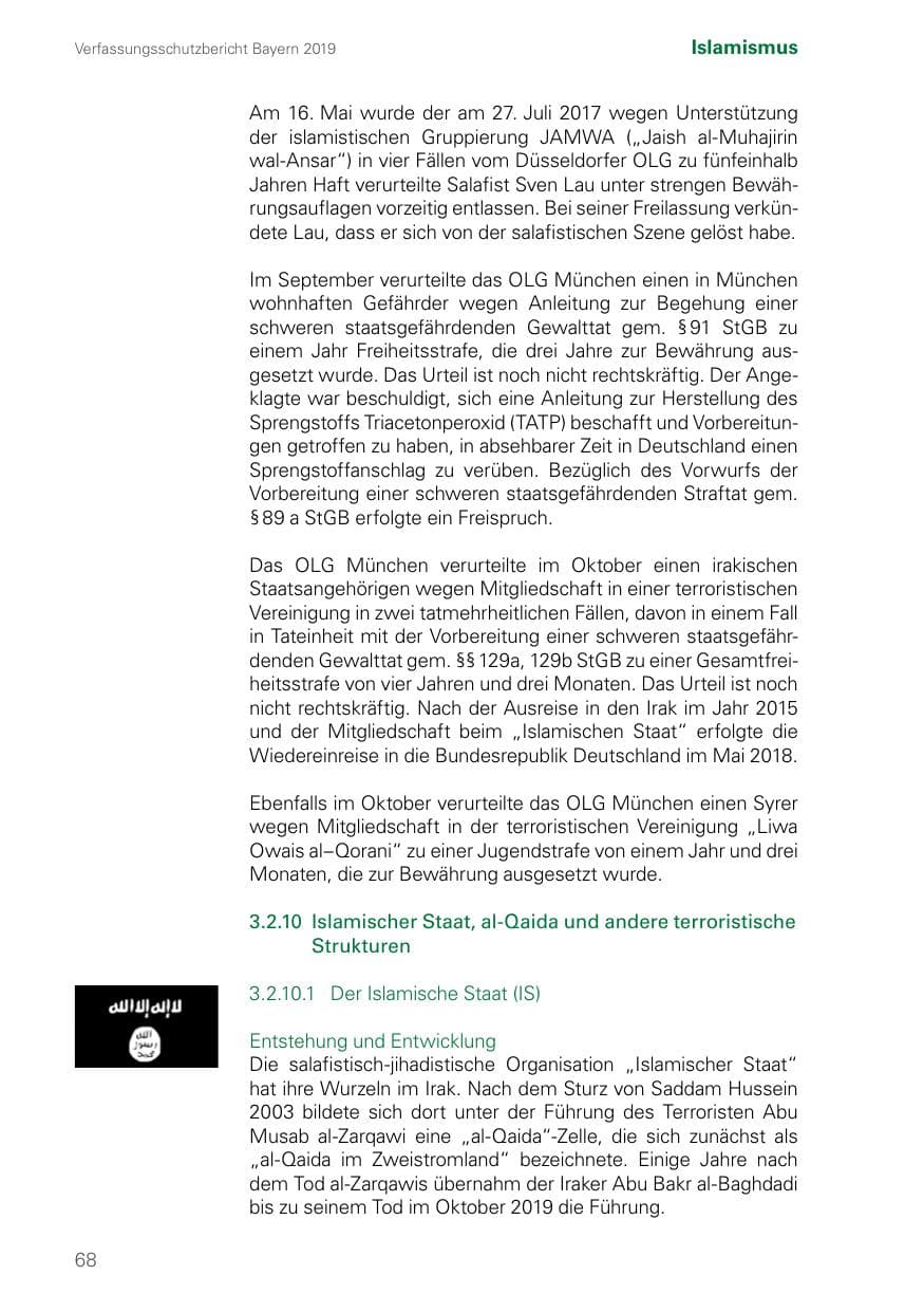Seite 68 des Verfassungsschutzbericht 2019 Bayern
