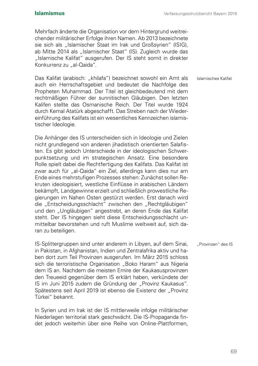 Seite 69 des Verfassungsschutzbericht 2019 Bayern