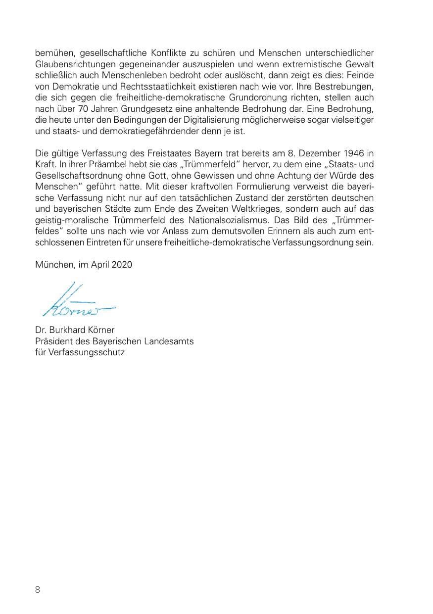 Seite 8 des Verfassungsschutzbericht 2019 Bayern