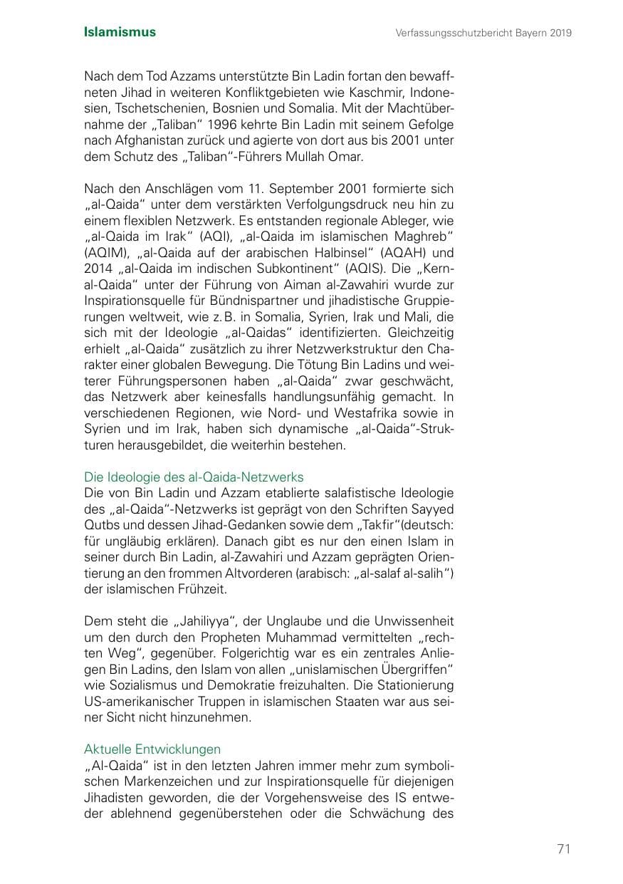 Seite 71 des Verfassungsschutzbericht 2019 Bayern