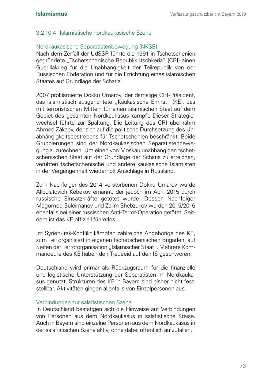 Seite 73 des Verfassungsschutzbericht 2019 Bayern