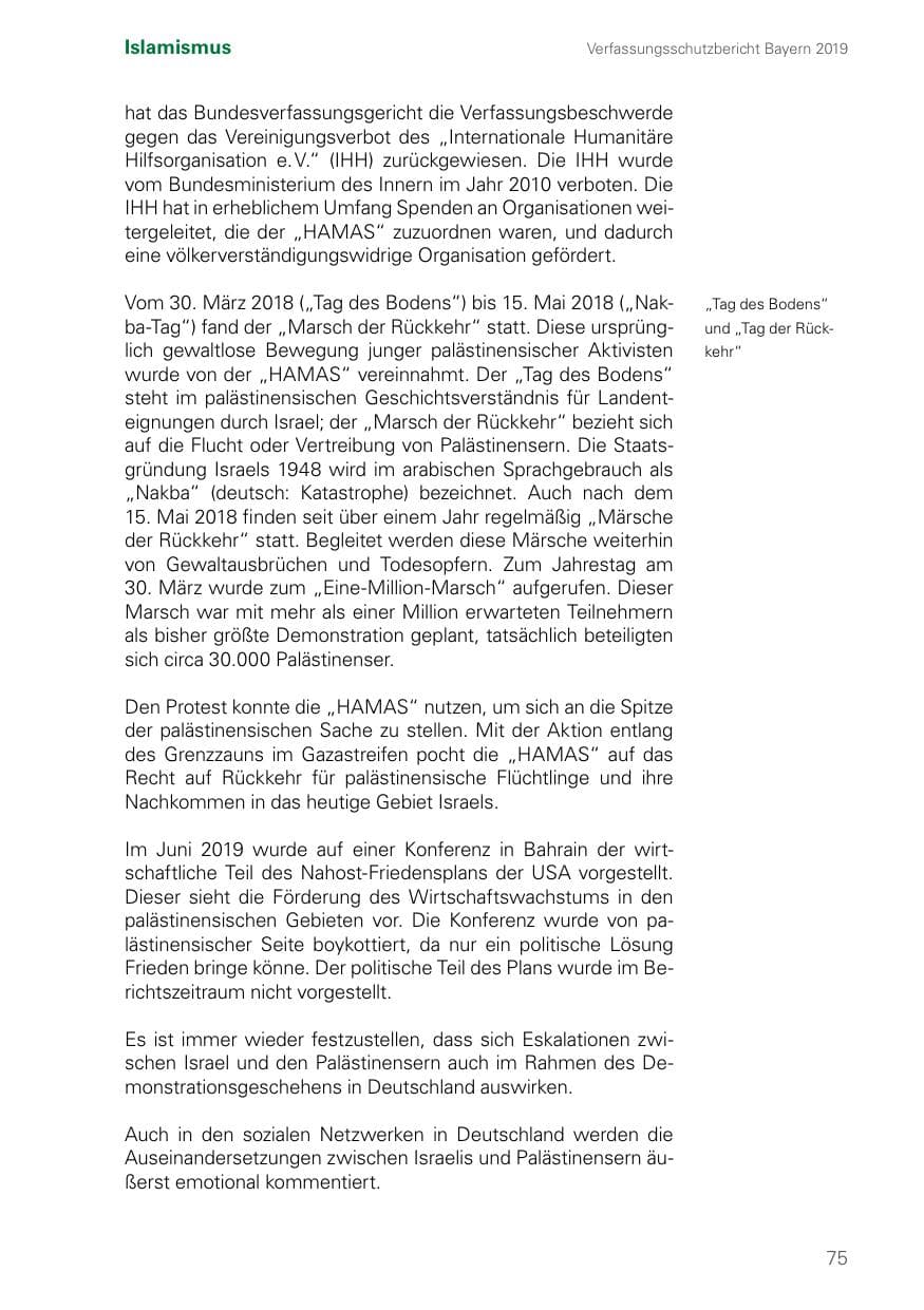 Seite 75 des Verfassungsschutzbericht 2019 Bayern