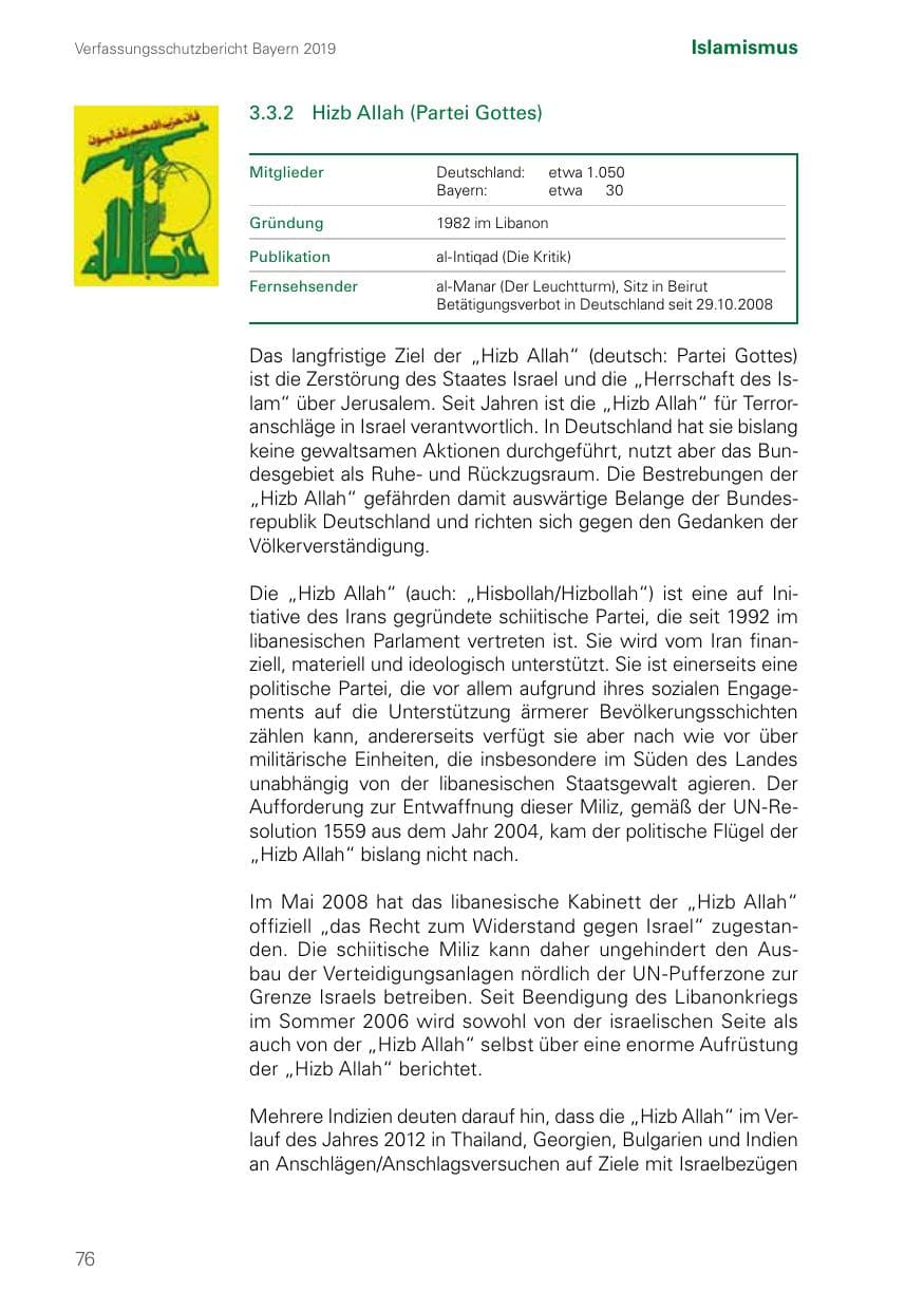 Seite 76 des Verfassungsschutzbericht 2019 Bayern