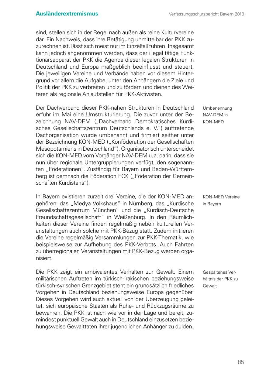 Seite 85 des Verfassungsschutzbericht 2019 Bayern