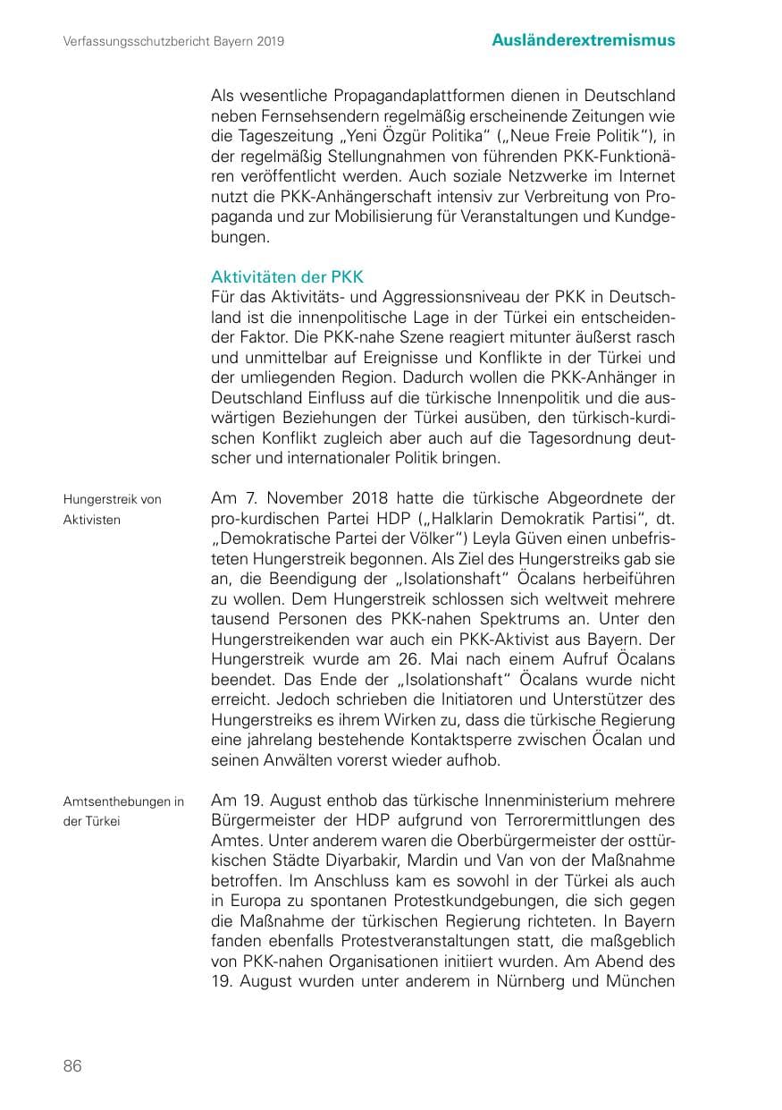 Seite 86 des Verfassungsschutzbericht 2019 Bayern