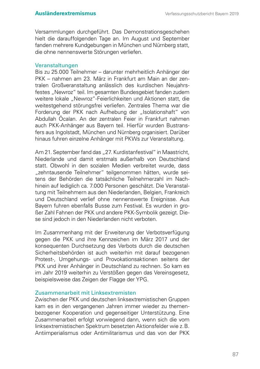 Seite 87 des Verfassungsschutzbericht 2019 Bayern