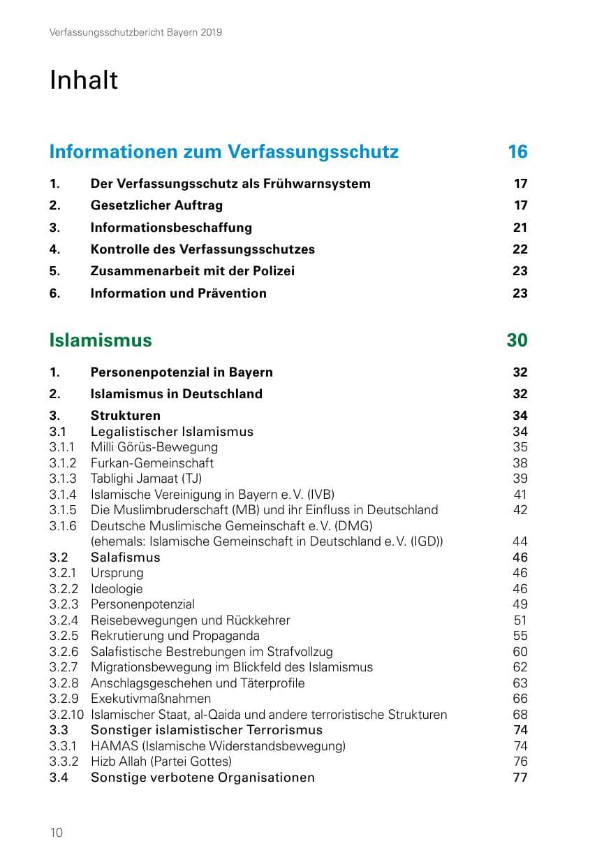 Seite 10 des Verfassungsschutzbericht 2019 Bayern