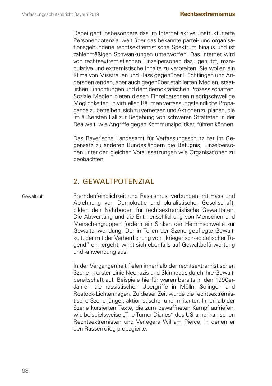 Seite 98 des Verfassungsschutzbericht 2019 Bayern