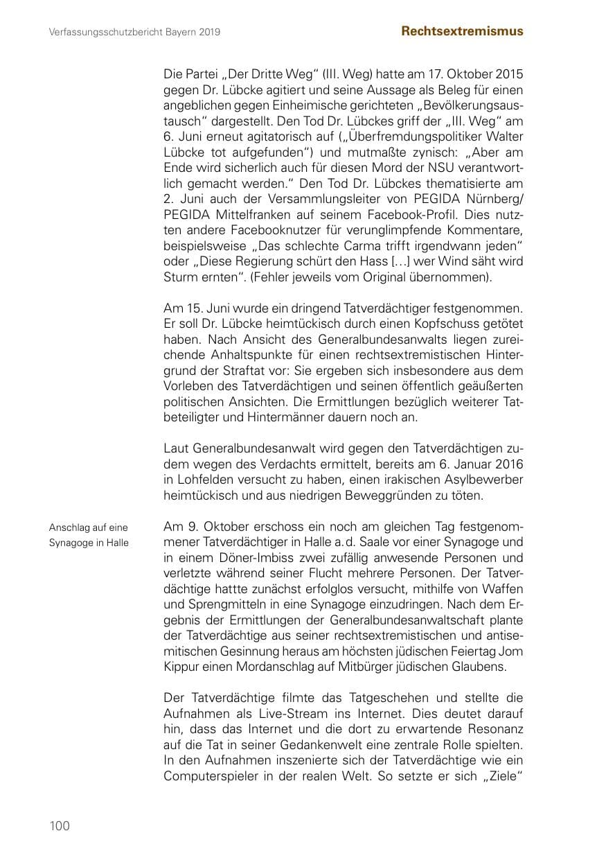 Seite 100 des Verfassungsschutzbericht 2019 Bayern