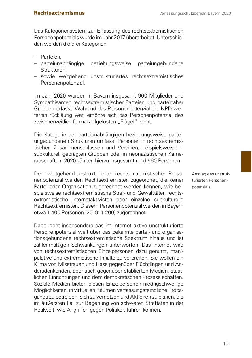 Seite 101 des Verfassungsschutzbericht 2020 Bayern