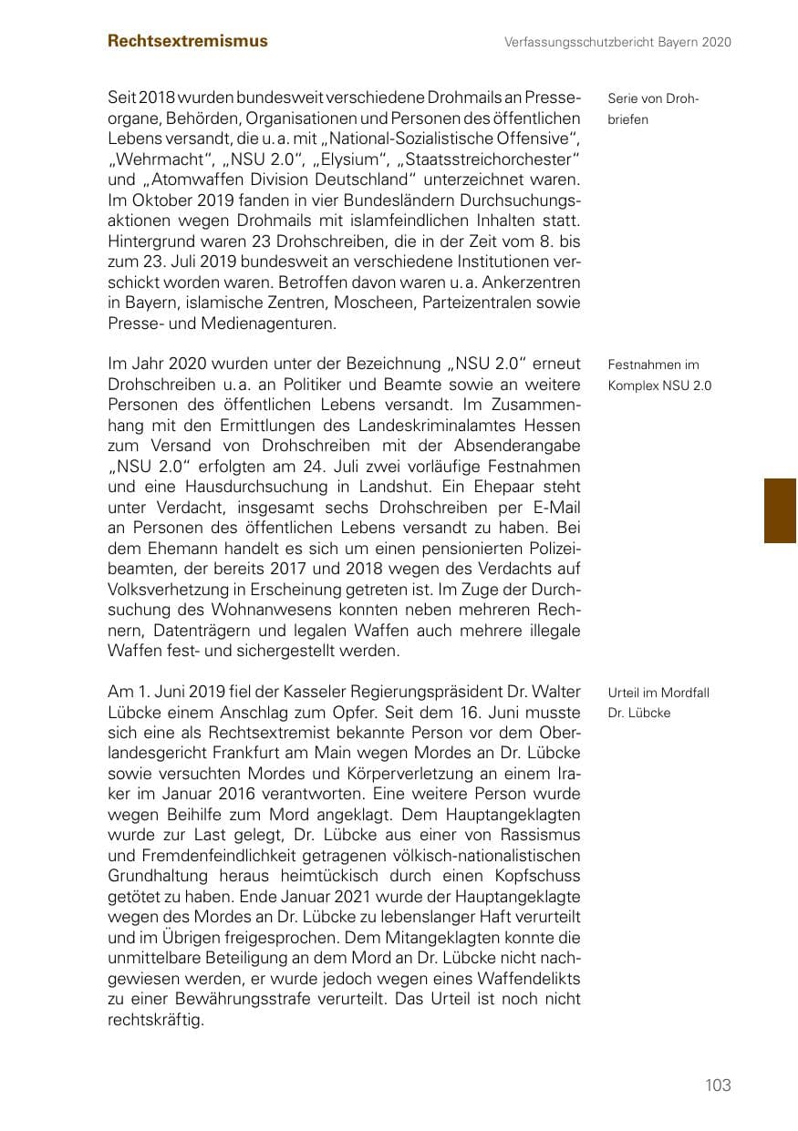 Seite 103 des Verfassungsschutzbericht 2020 Bayern