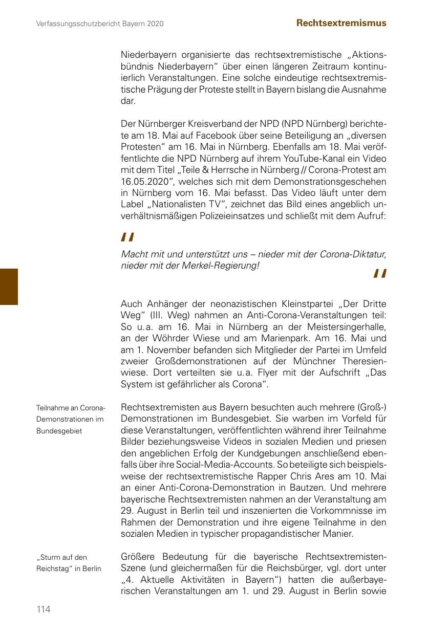Seite 114 des Verfassungsschutzbericht 2020 Bayern