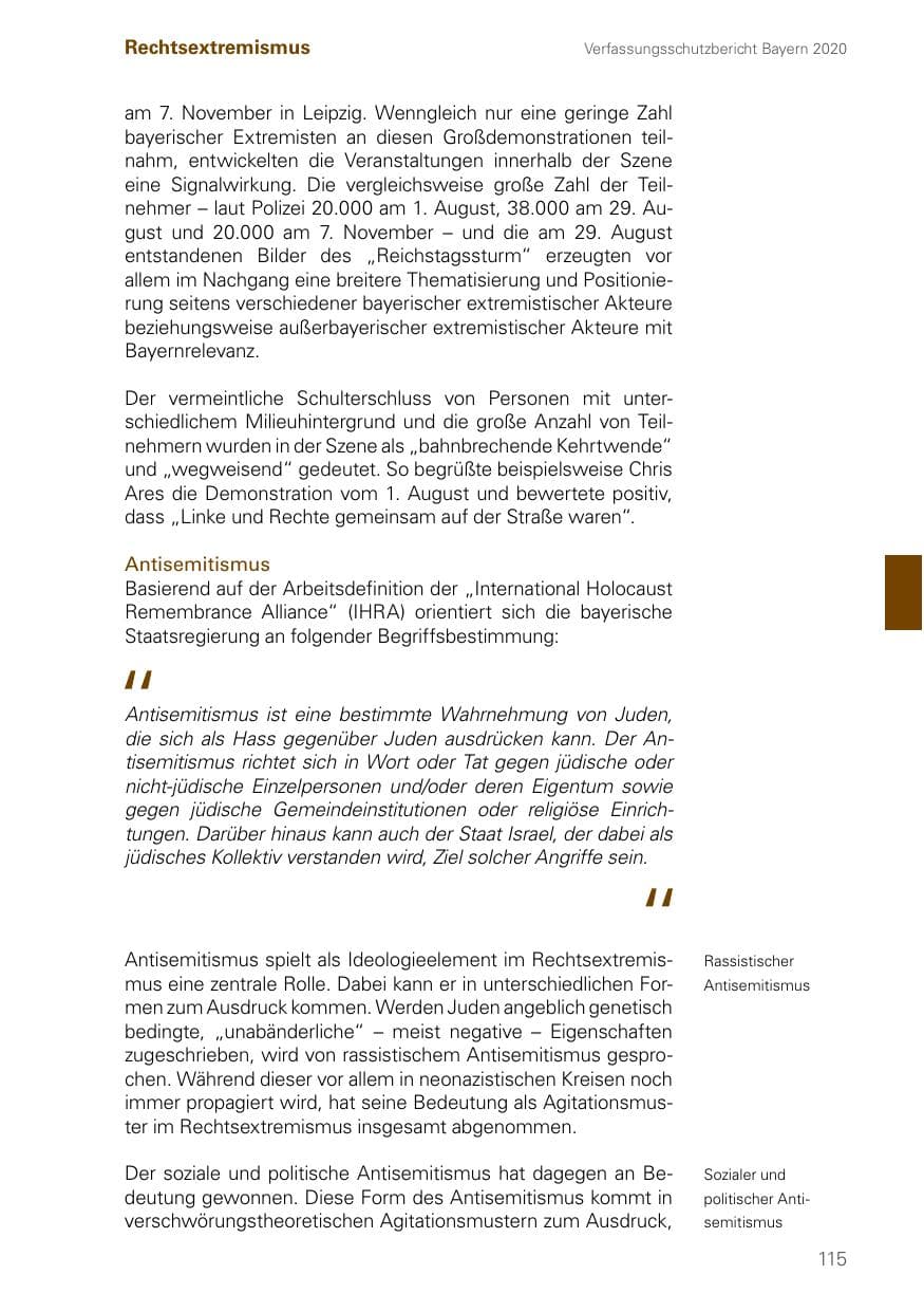 Seite 115 des Verfassungsschutzbericht 2020 Bayern