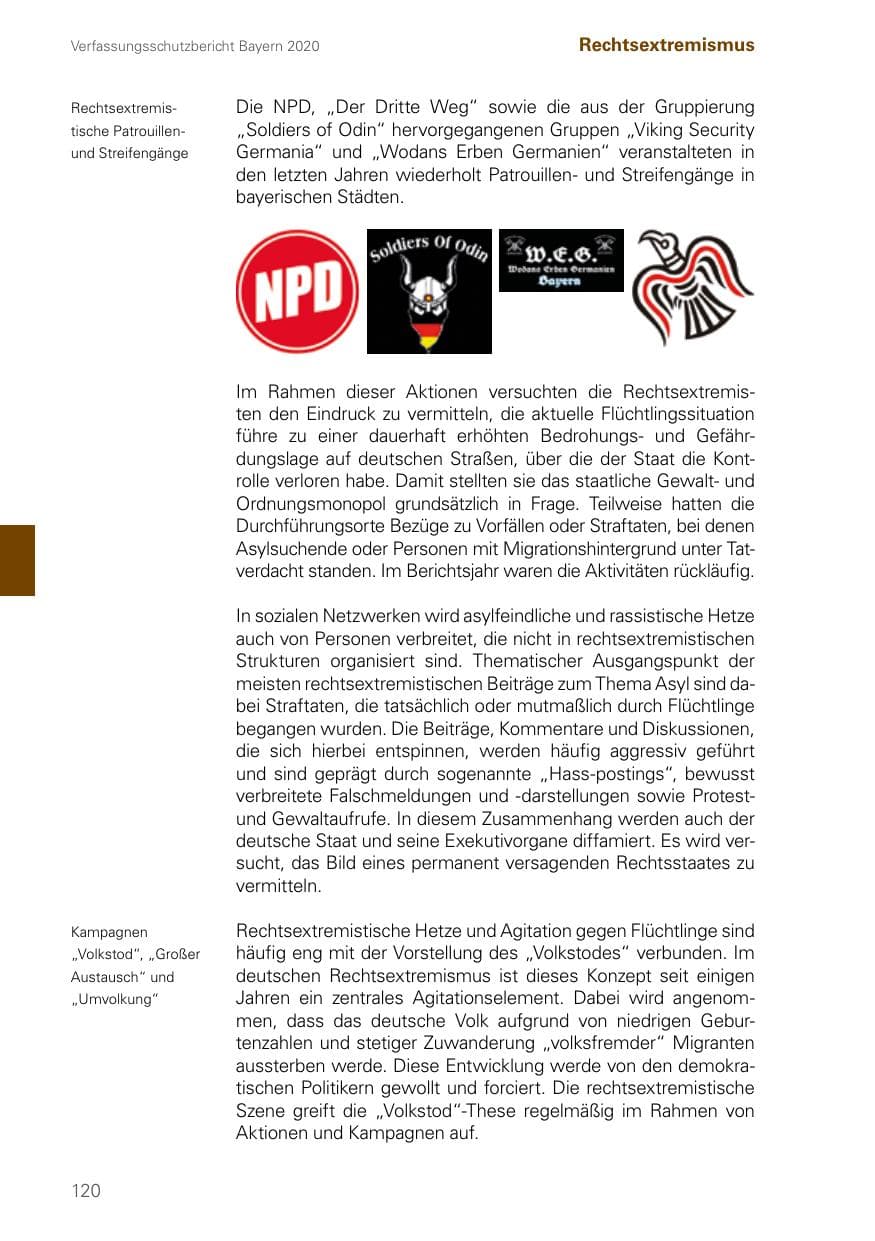 Seite 120 des Verfassungsschutzbericht 2020 Bayern
