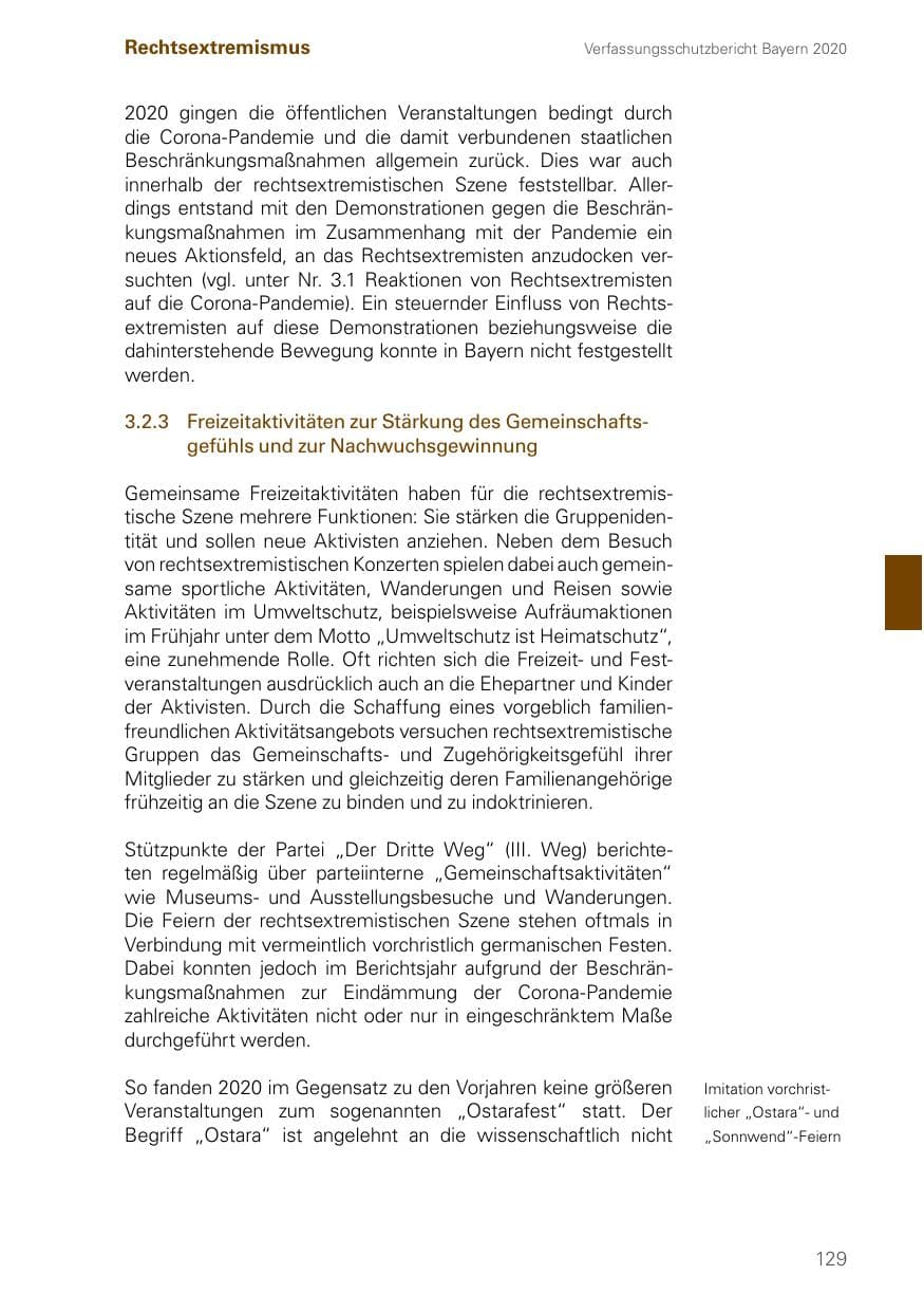 Seite 129 des Verfassungsschutzbericht 2020 Bayern