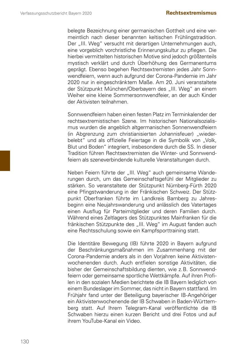 Seite 130 des Verfassungsschutzbericht 2020 Bayern