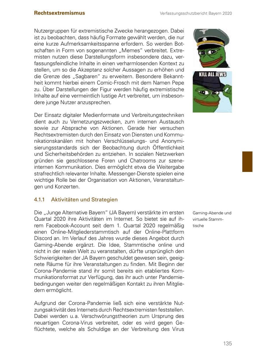 Seite 135 des Verfassungsschutzbericht 2020 Bayern