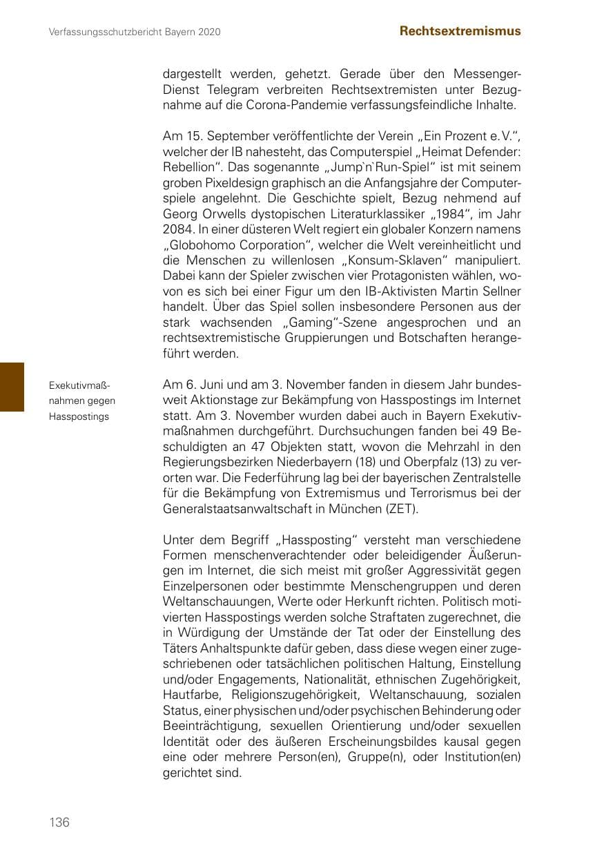 Seite 136 des Verfassungsschutzbericht 2020 Bayern