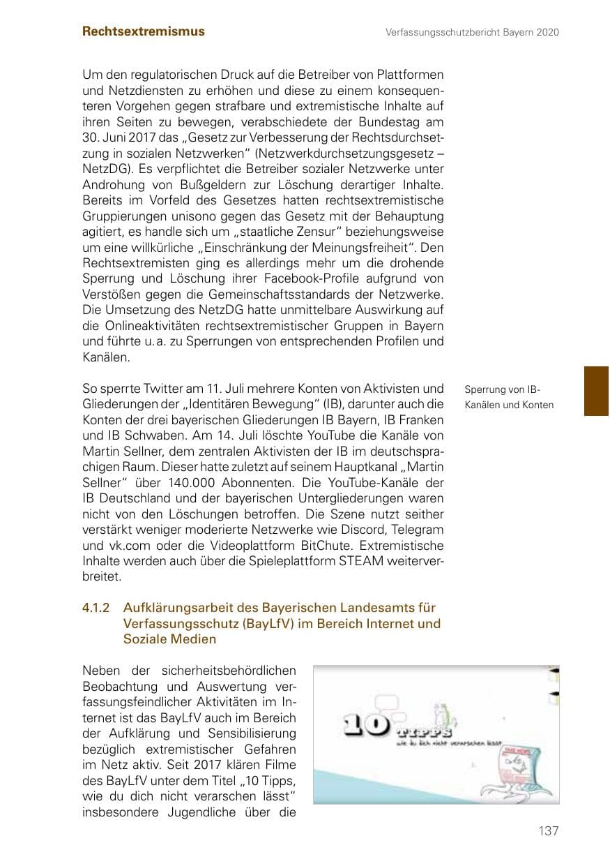 Seite 137 des Verfassungsschutzbericht 2020 Bayern
