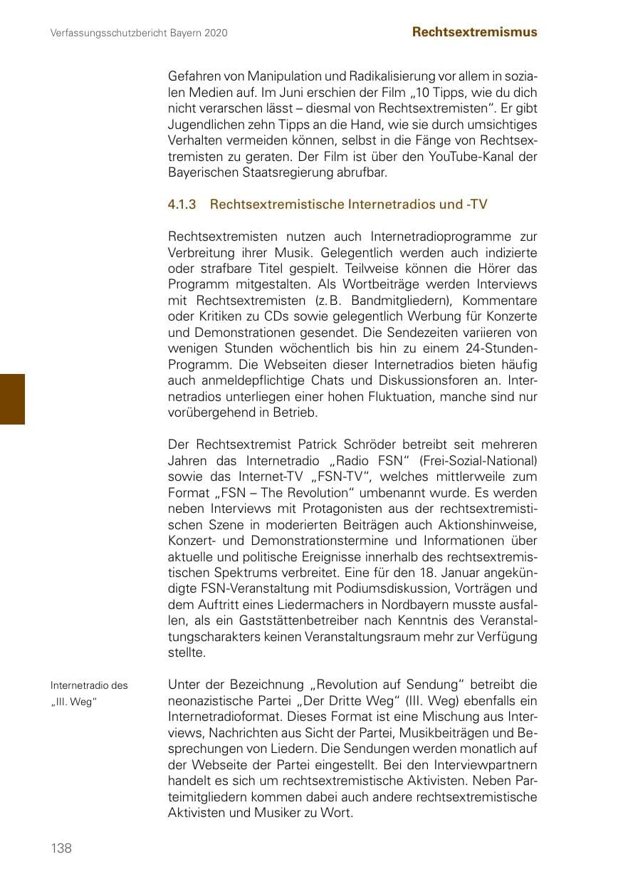 Seite 138 des Verfassungsschutzbericht 2020 Bayern
