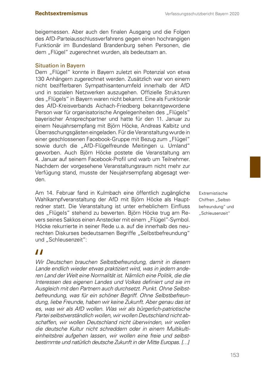 Seite 153 des Verfassungsschutzbericht 2020 Bayern
