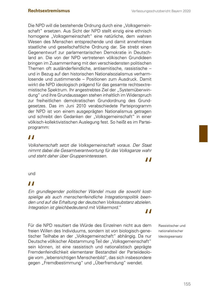 Seite 155 des Verfassungsschutzbericht 2020 Bayern