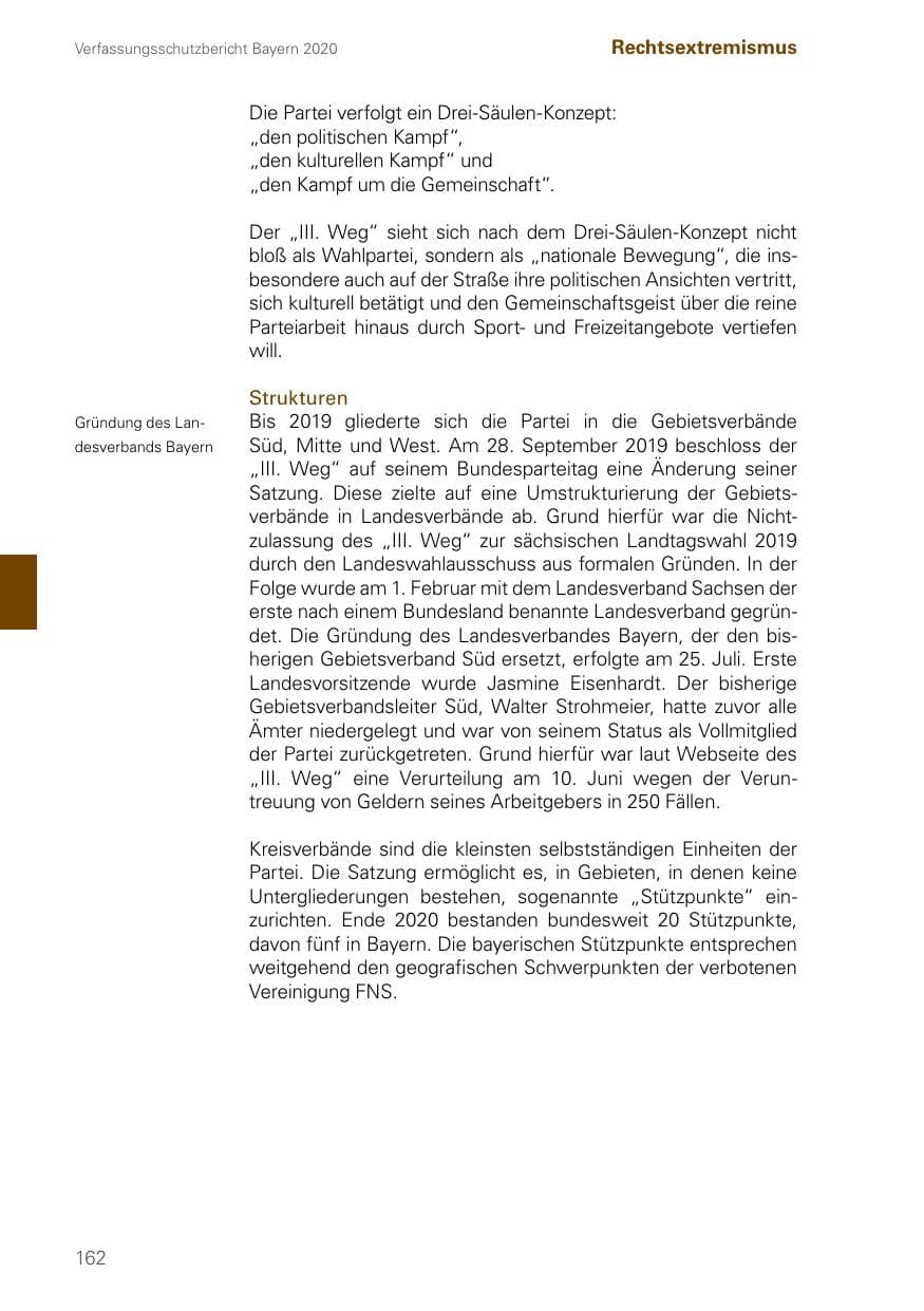 Seite 162 des Verfassungsschutzbericht 2020 Bayern