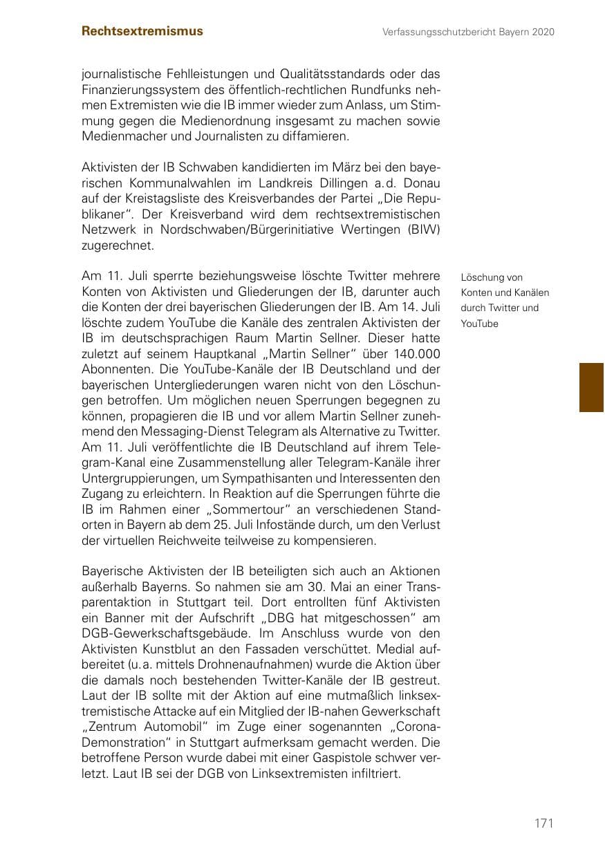 Seite 171 des Verfassungsschutzbericht 2020 Bayern