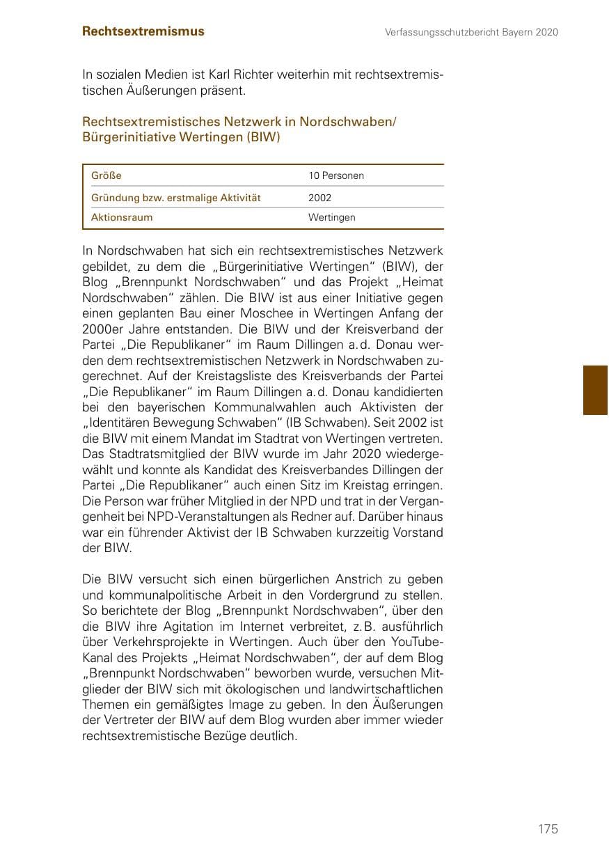 Seite 175 des Verfassungsschutzbericht 2020 Bayern