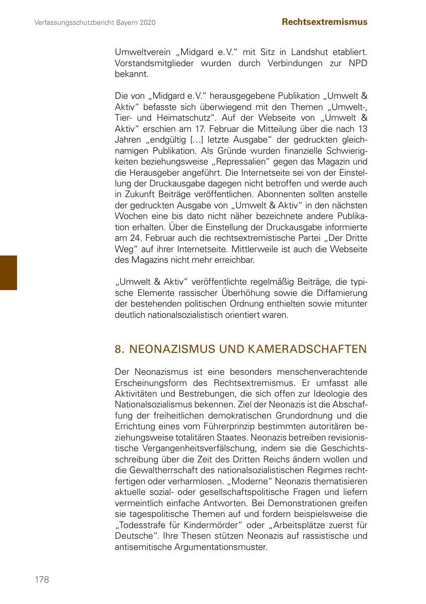 Seite 178 des Verfassungsschutzbericht 2020 Bayern
