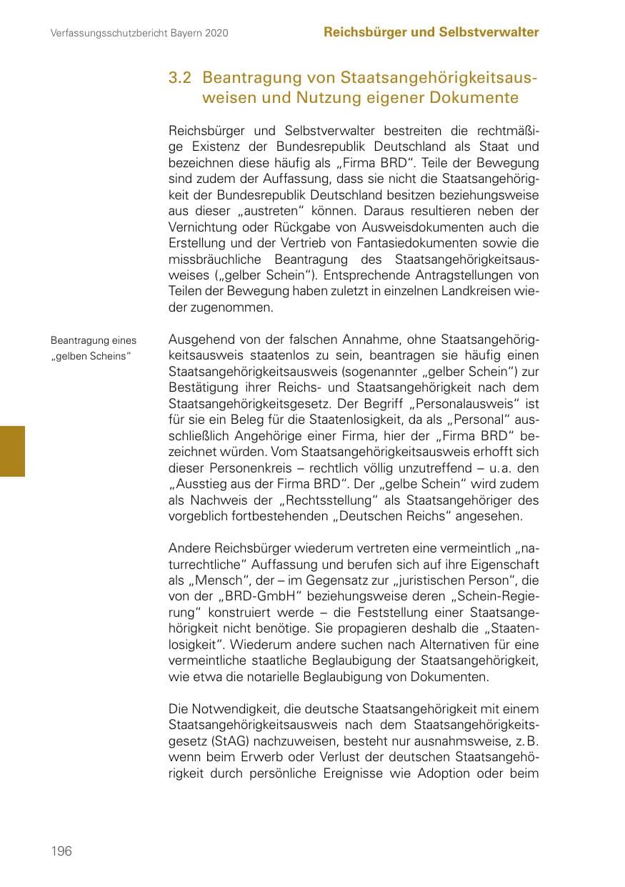 Seite 196 des Verfassungsschutzbericht 2020 Bayern
