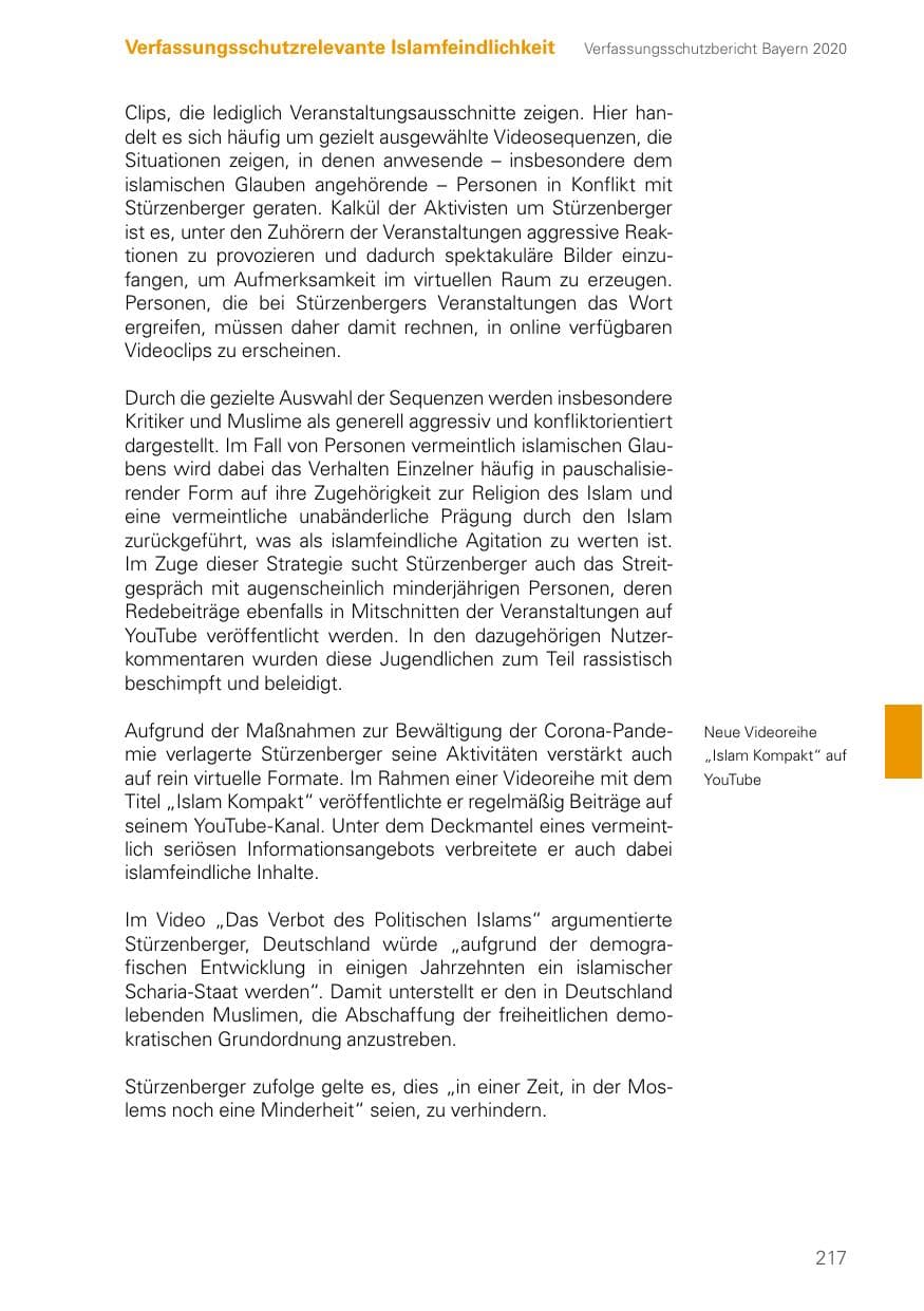 Seite 217 des Verfassungsschutzbericht 2020 Bayern