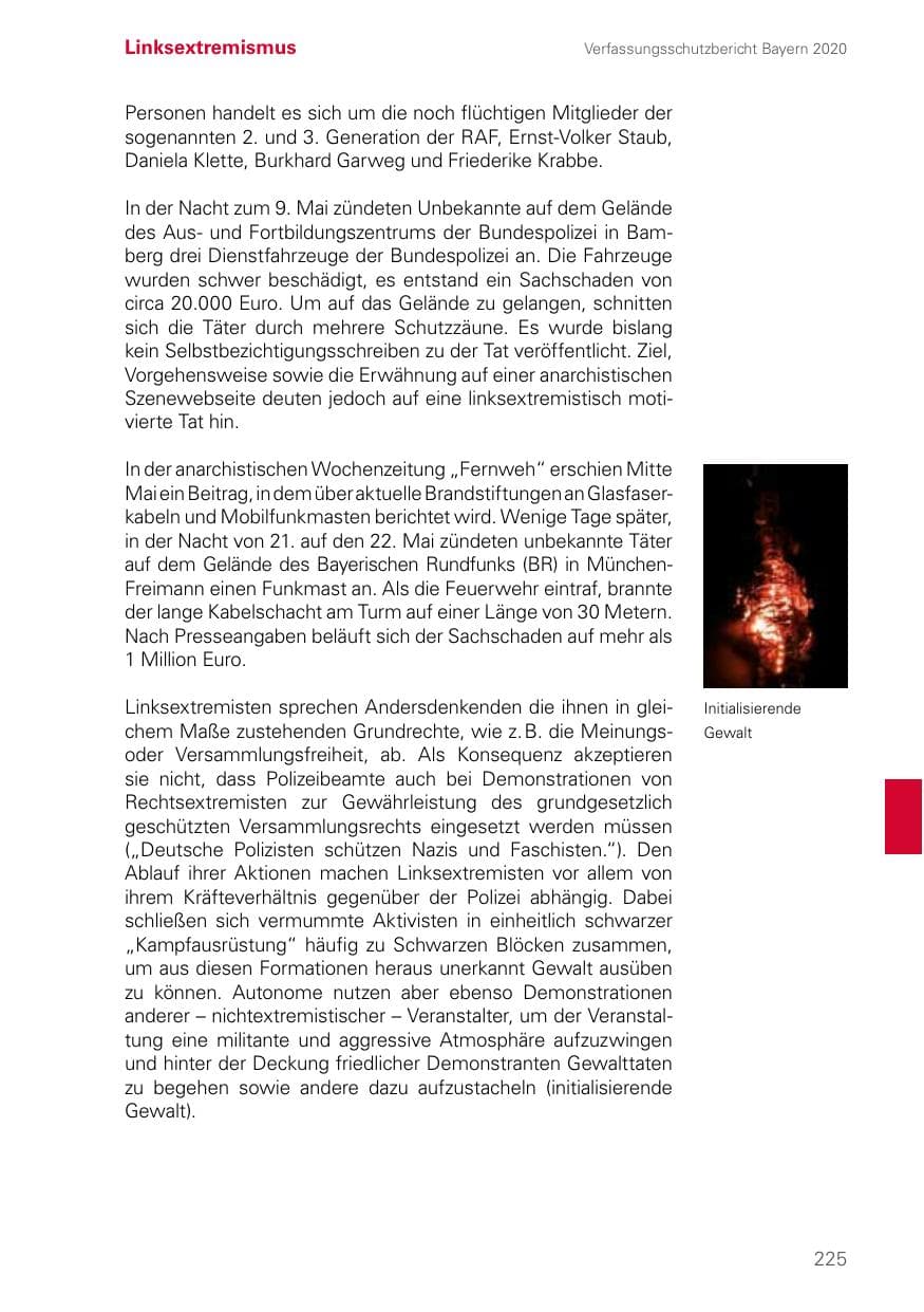 Seite 225 des Verfassungsschutzbericht 2020 Bayern