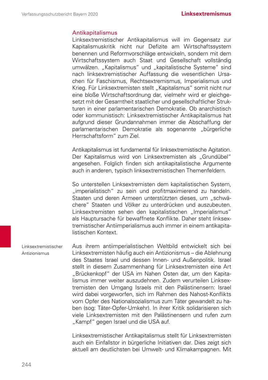 Seite 244 des Verfassungsschutzbericht 2020 Bayern