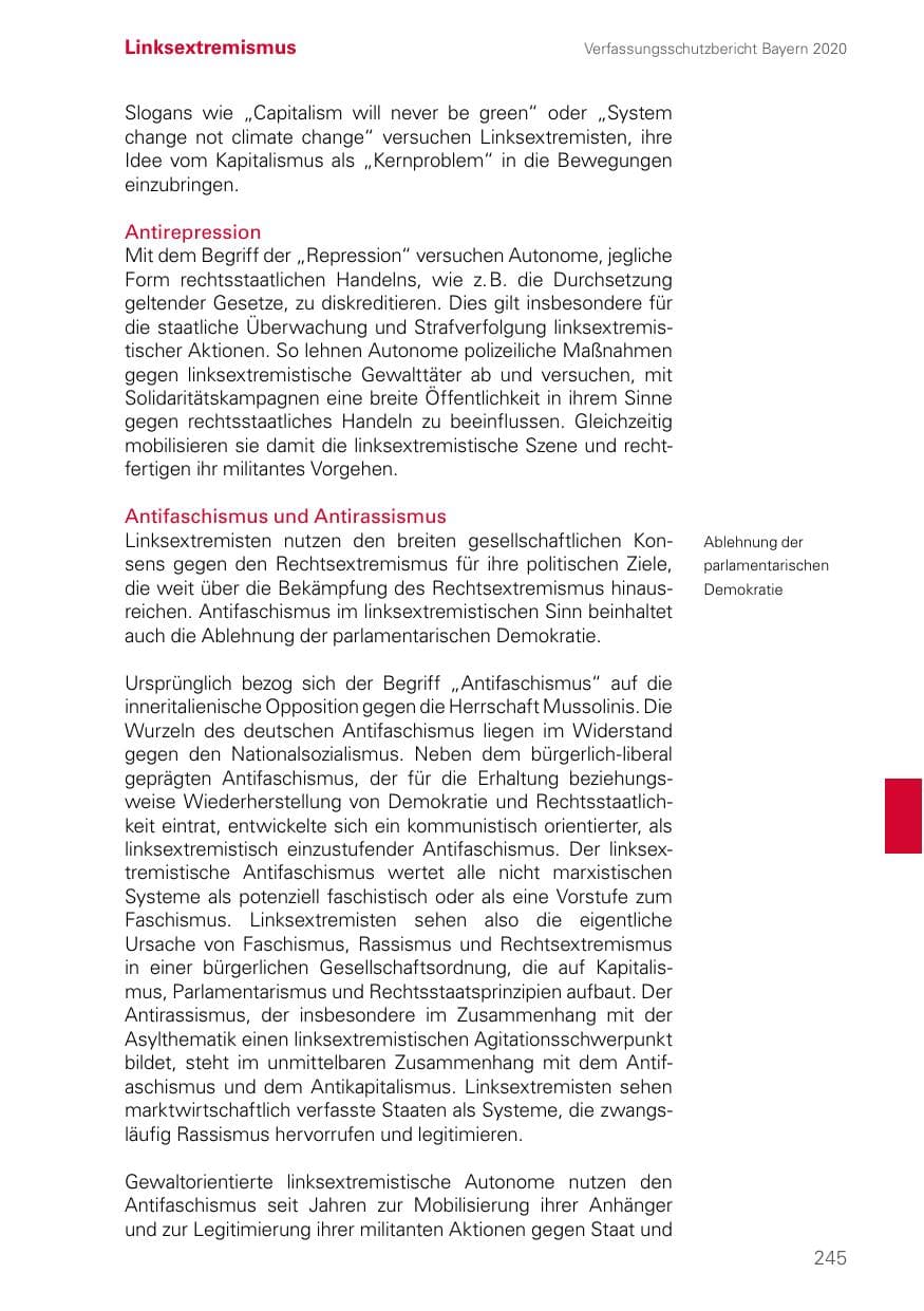 Seite 245 des Verfassungsschutzbericht 2020 Bayern