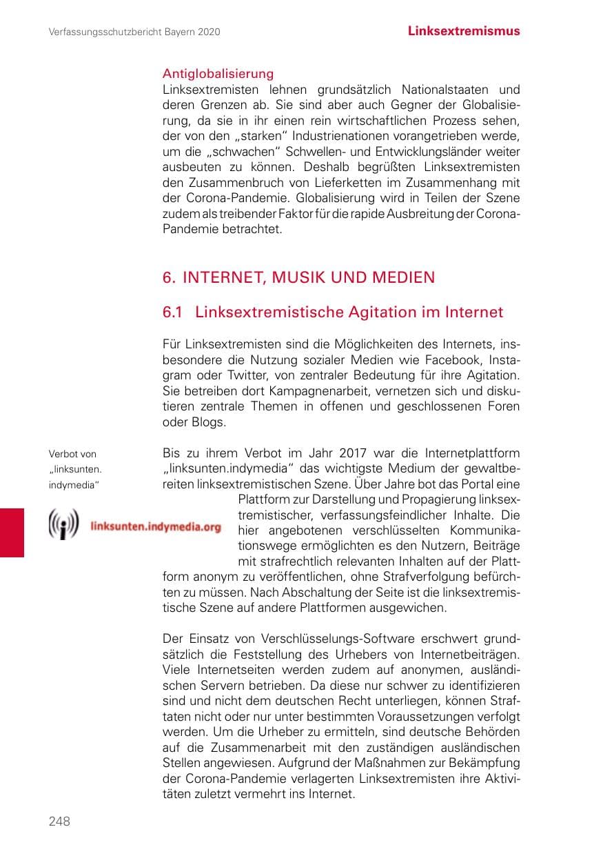 Seite 248 des Verfassungsschutzbericht 2020 Bayern