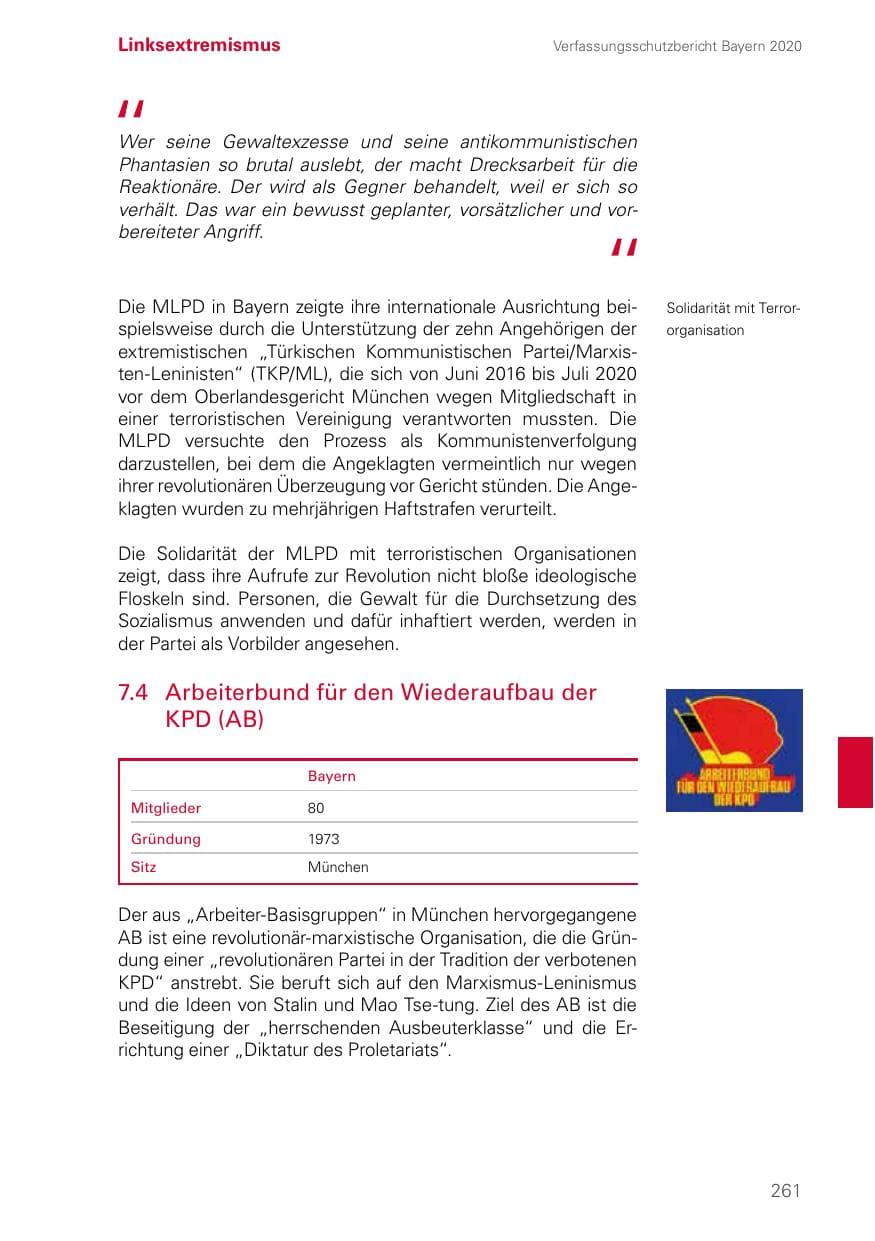 Seite 261 des Verfassungsschutzbericht 2020 Bayern