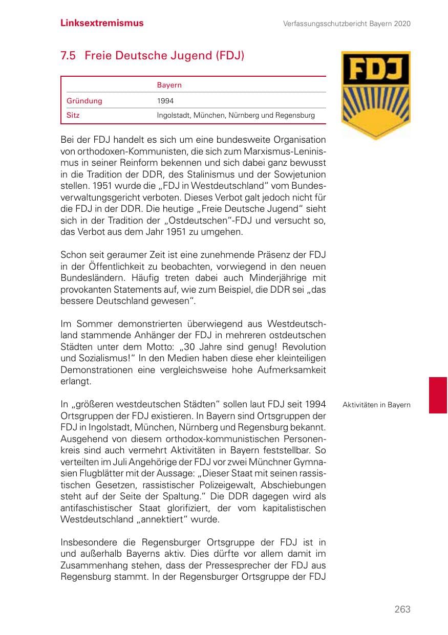 Seite 263 des Verfassungsschutzbericht 2020 Bayern