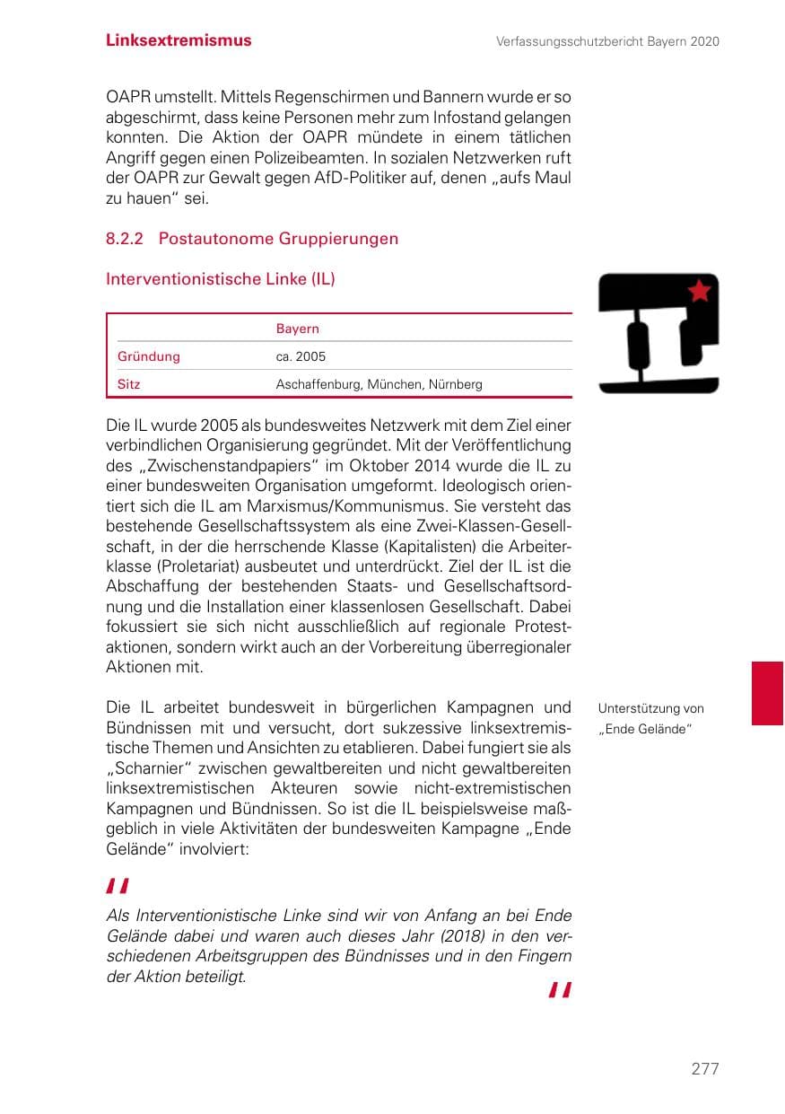 Seite 277 des Verfassungsschutzbericht 2020 Bayern