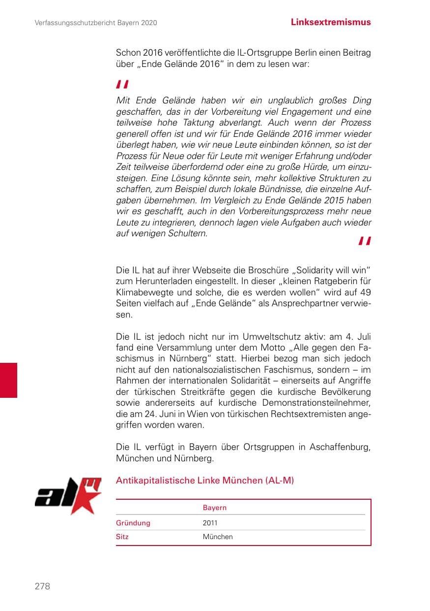 Seite 278 des Verfassungsschutzbericht 2020 Bayern