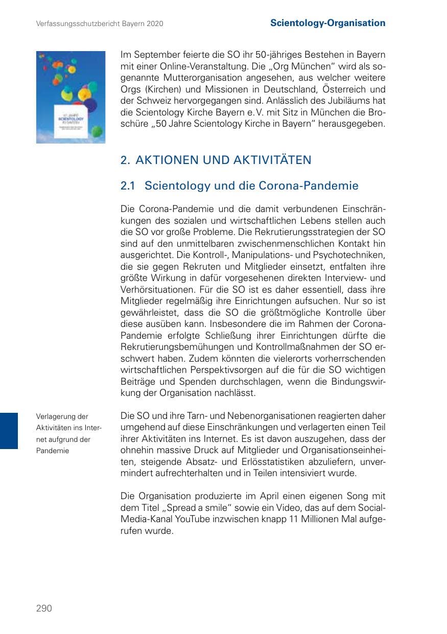 Seite 290 des Verfassungsschutzbericht 2020 Bayern