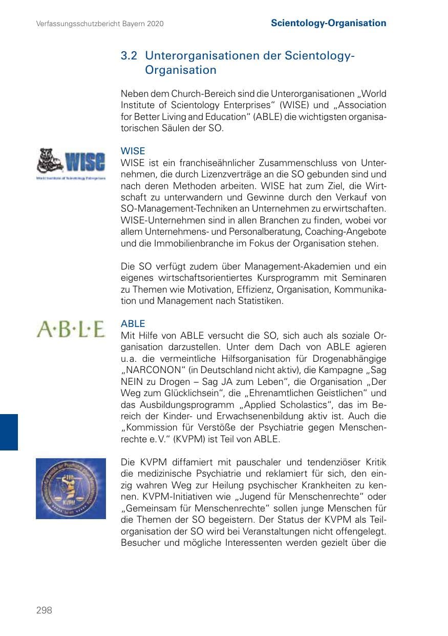Seite 298 des Verfassungsschutzbericht 2020 Bayern
